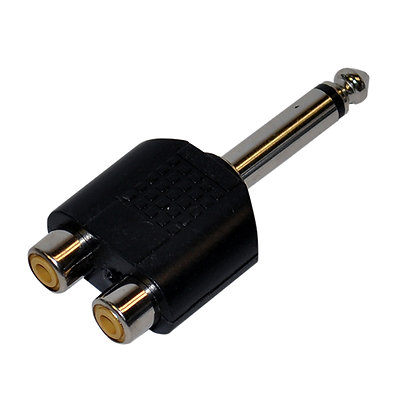ADAPTADOR DE 2 JACKS RCA A 1 PLUG DE 6.3MM MONO