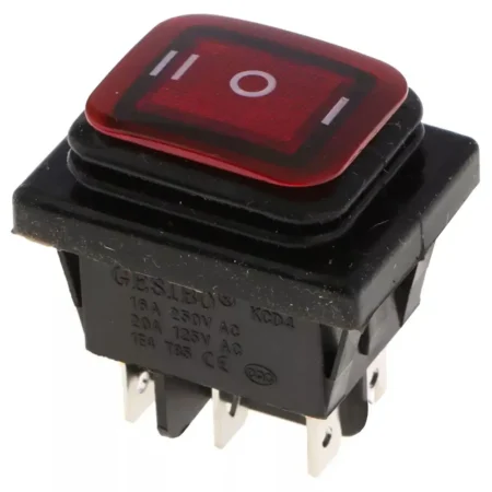 SWITCH BALANCIN DOBLE POSICION CON CUBIERTA DE SILICON Y PILOTO ROJO 6 PATAS