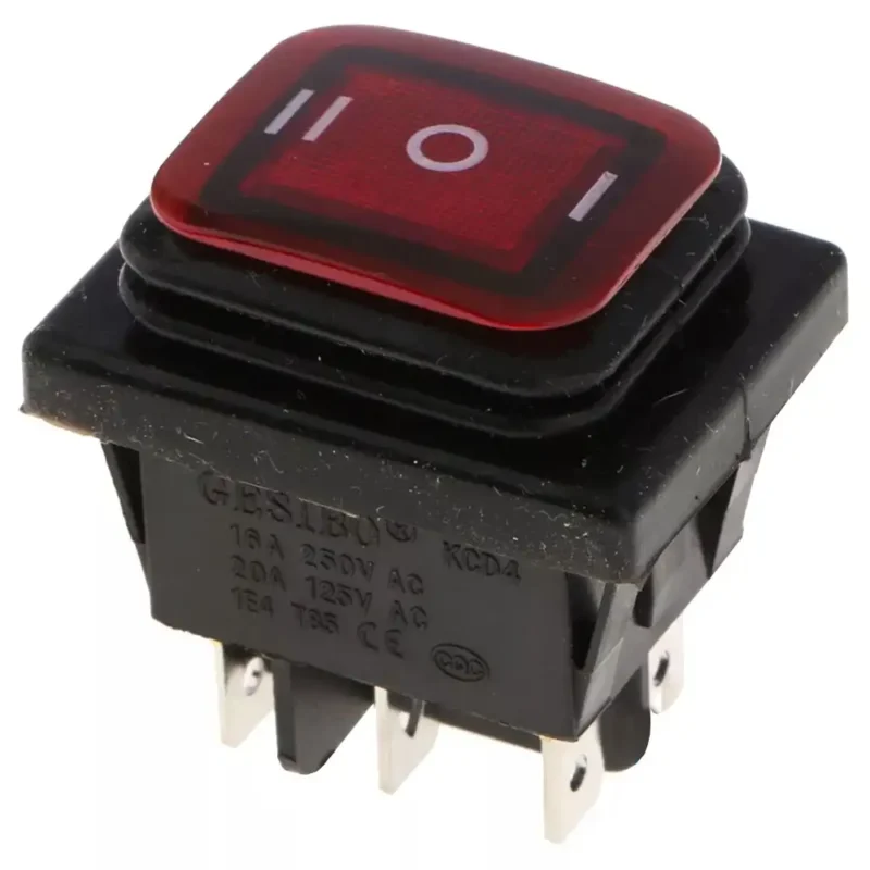 SWITCH BALANCIN DOBLE POSICION CON CUBIERTA DE SILICON Y PILOTO ROJO 6 PATAS